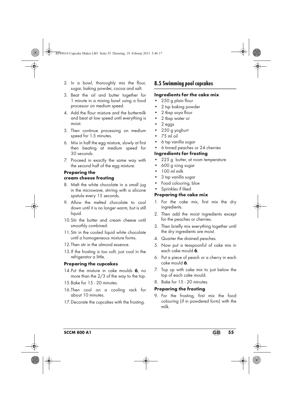 5 swimming pool cupcakes | Silvercrest SCCM 800 A1 User Manual | Page 57 / 78