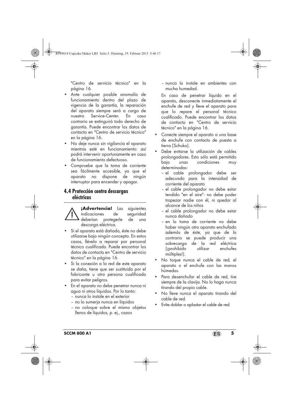 4 protección contra descargas eléctricas | Silvercrest SCCM 800 A1 User Manual | Page 7 / 78