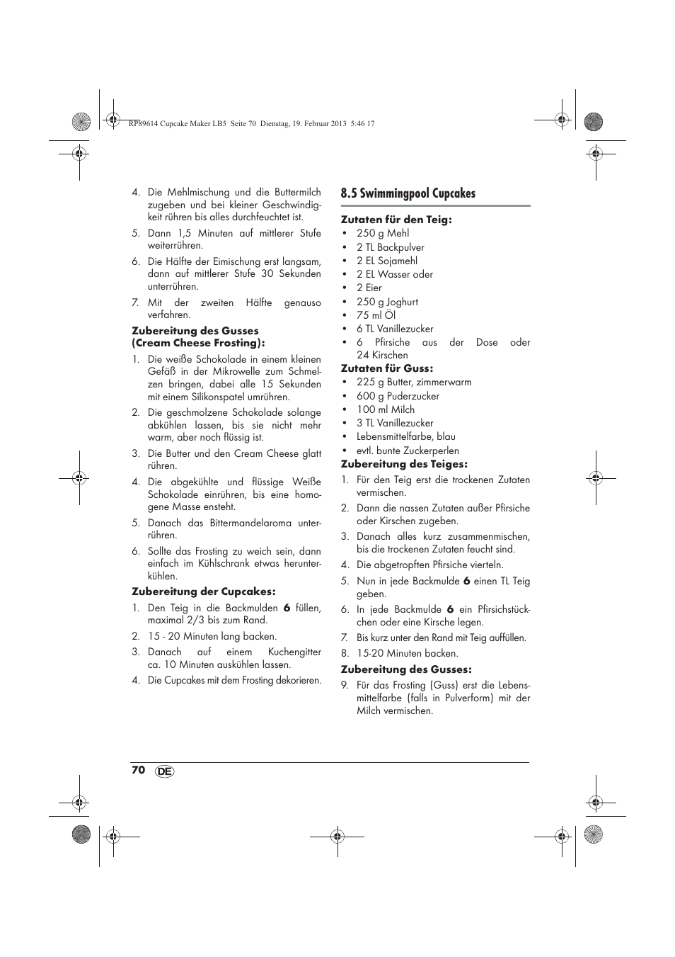 5 swimmingpool cupcakes | Silvercrest SCCM 800 A1 User Manual | Page 72 / 78