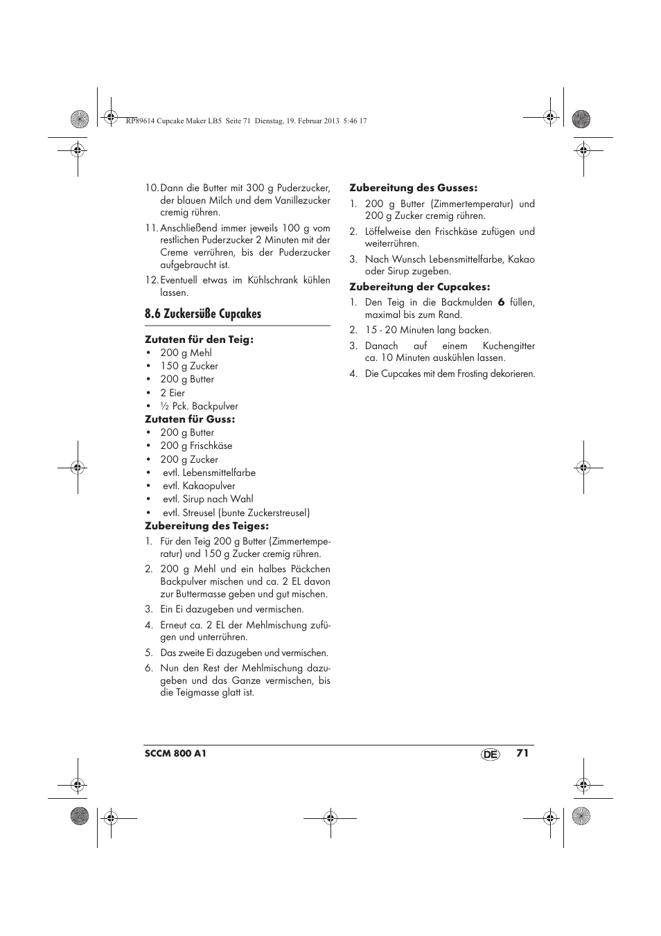 6 zuckersüße cupcakes | Silvercrest SCCM 800 A1 User Manual | Page 73 / 78