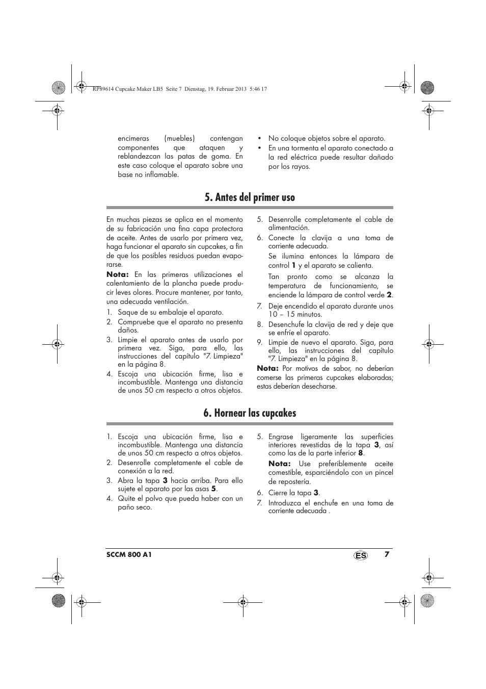 Antes del primer uso, Hornear las cupcakes | Silvercrest SCCM 800 A1 User Manual | Page 9 / 78