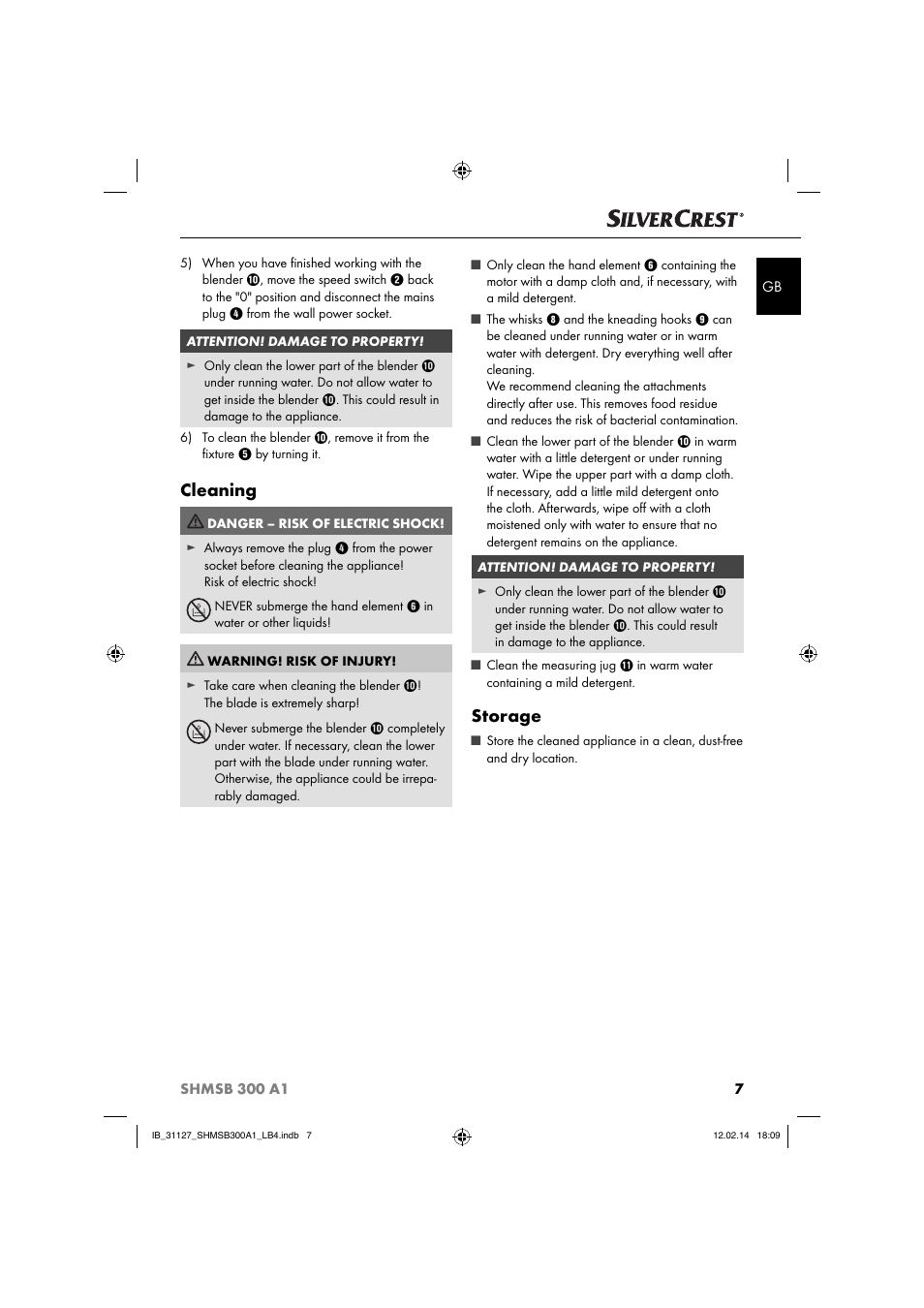 Cleaning, Storage | Silvercrest SHMSB 300 A1 User Manual | Page 10 / 60