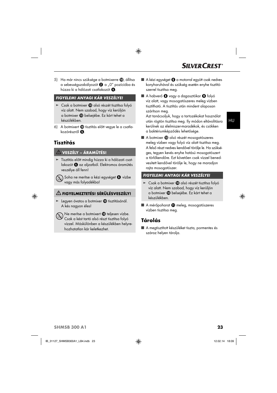 Tisztítás, Tárolás | Silvercrest SHMSB 300 A1 User Manual | Page 26 / 60