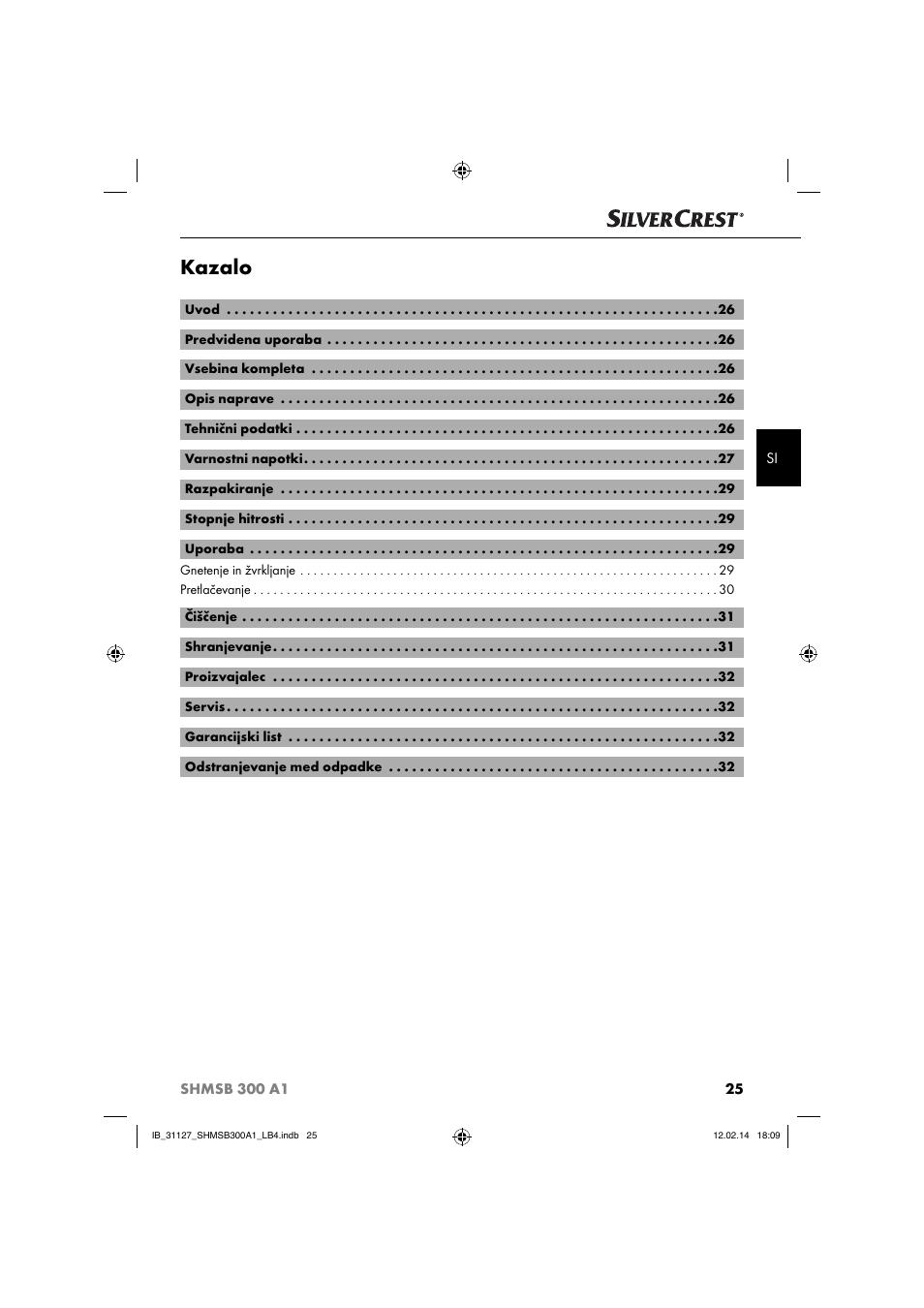 Kazalo | Silvercrest SHMSB 300 A1 User Manual | Page 28 / 60