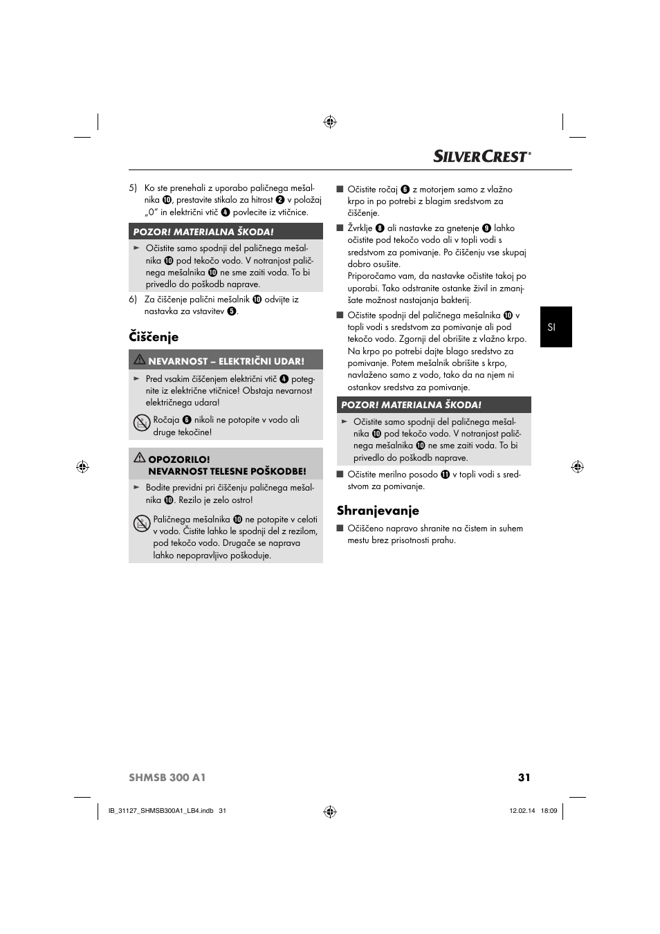 Čiščenje, Shranjevanje | Silvercrest SHMSB 300 A1 User Manual | Page 34 / 60