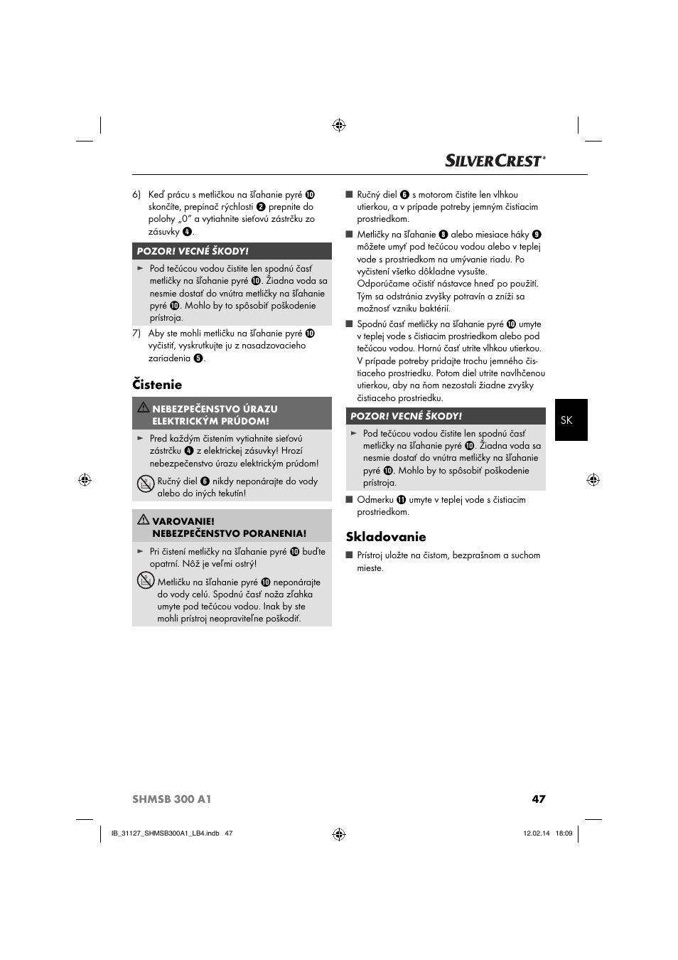 Čistenie, Skladovanie | Silvercrest SHMSB 300 A1 User Manual | Page 50 / 60