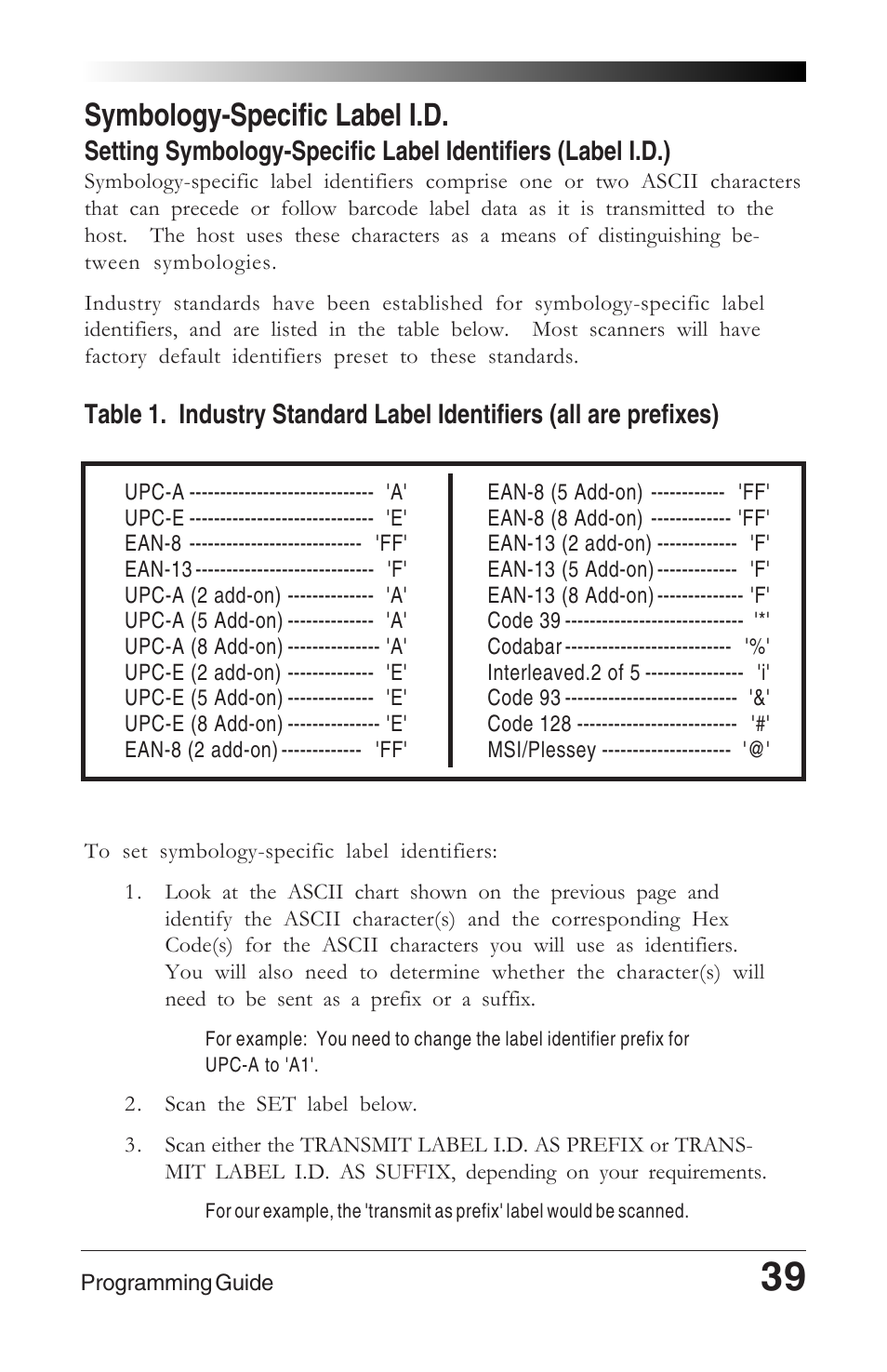 Symbology-specific label i.d | Datalogic Scanning 6000 User Manual | Page 43 / 104
