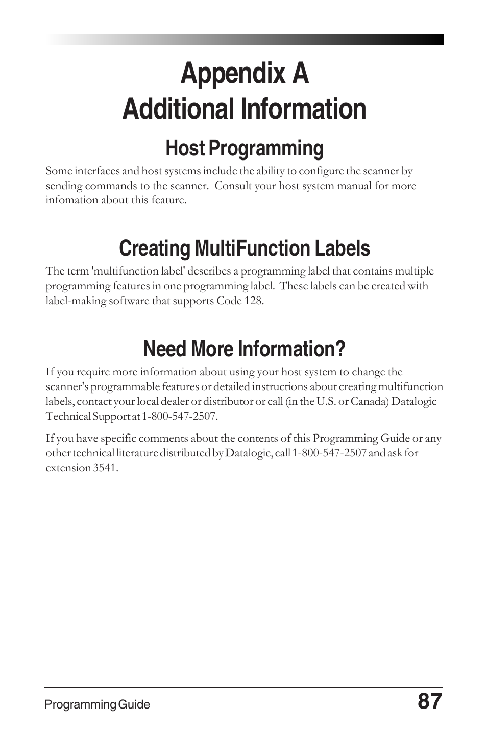 Appendix a additional information, Host programming, Creating multifunction labels | Need more information | Datalogic Scanning 6000 User Manual | Page 91 / 104