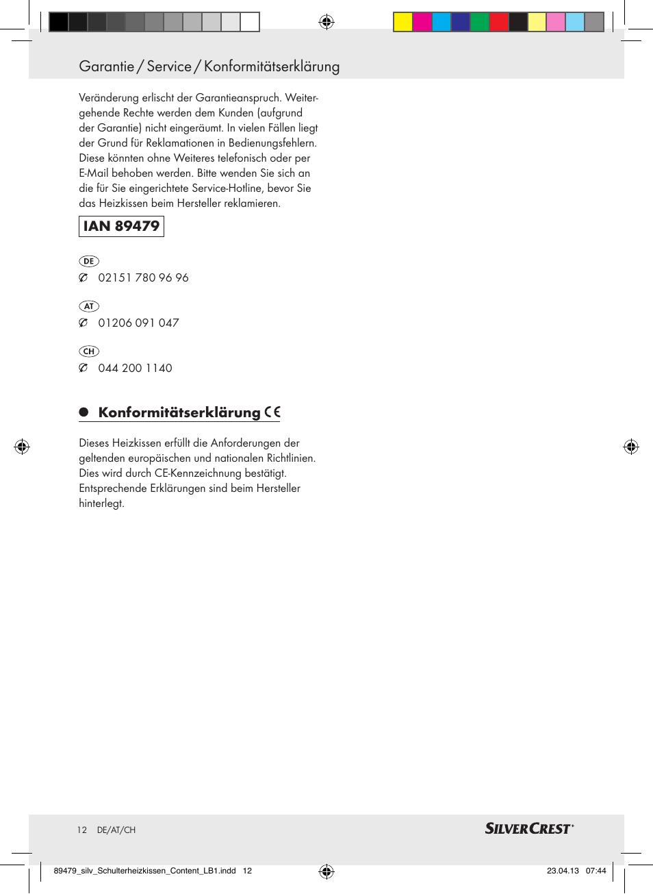Garantie / service / konformitätserklärung, Konformitätserklärung | Silvercrest SSHK 100 B2 User Manual | Page 12 / 45