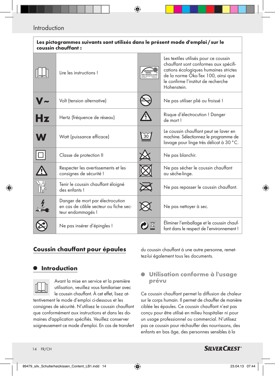 Introduction, Coussin chauffant pour épaules introduction, Utilisation conforme à l'usage prévu | Silvercrest SSHK 100 B2 User Manual | Page 14 / 45