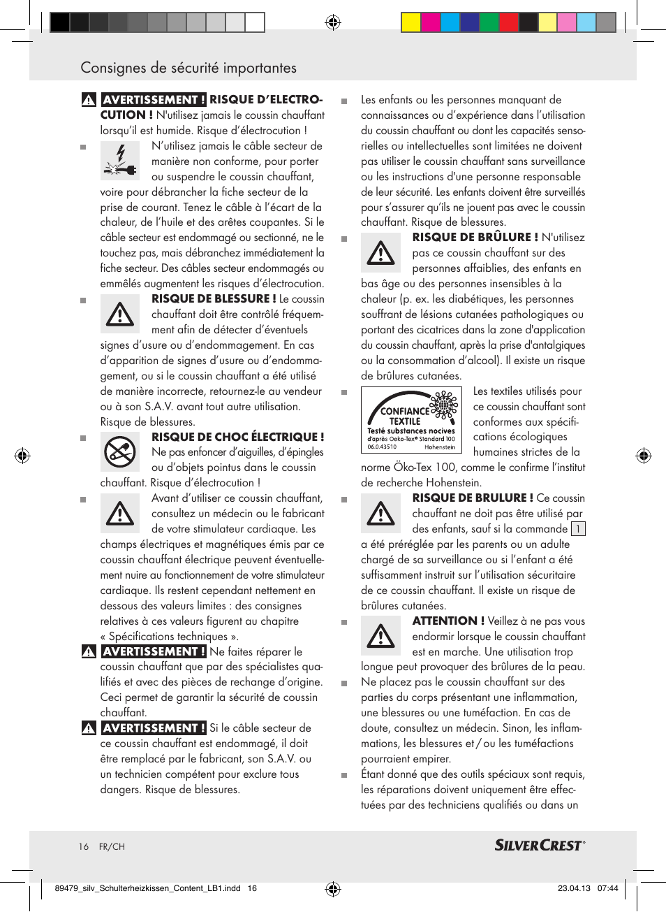 Consignes de sécurité importantes | Silvercrest SSHK 100 B2 User Manual | Page 16 / 45