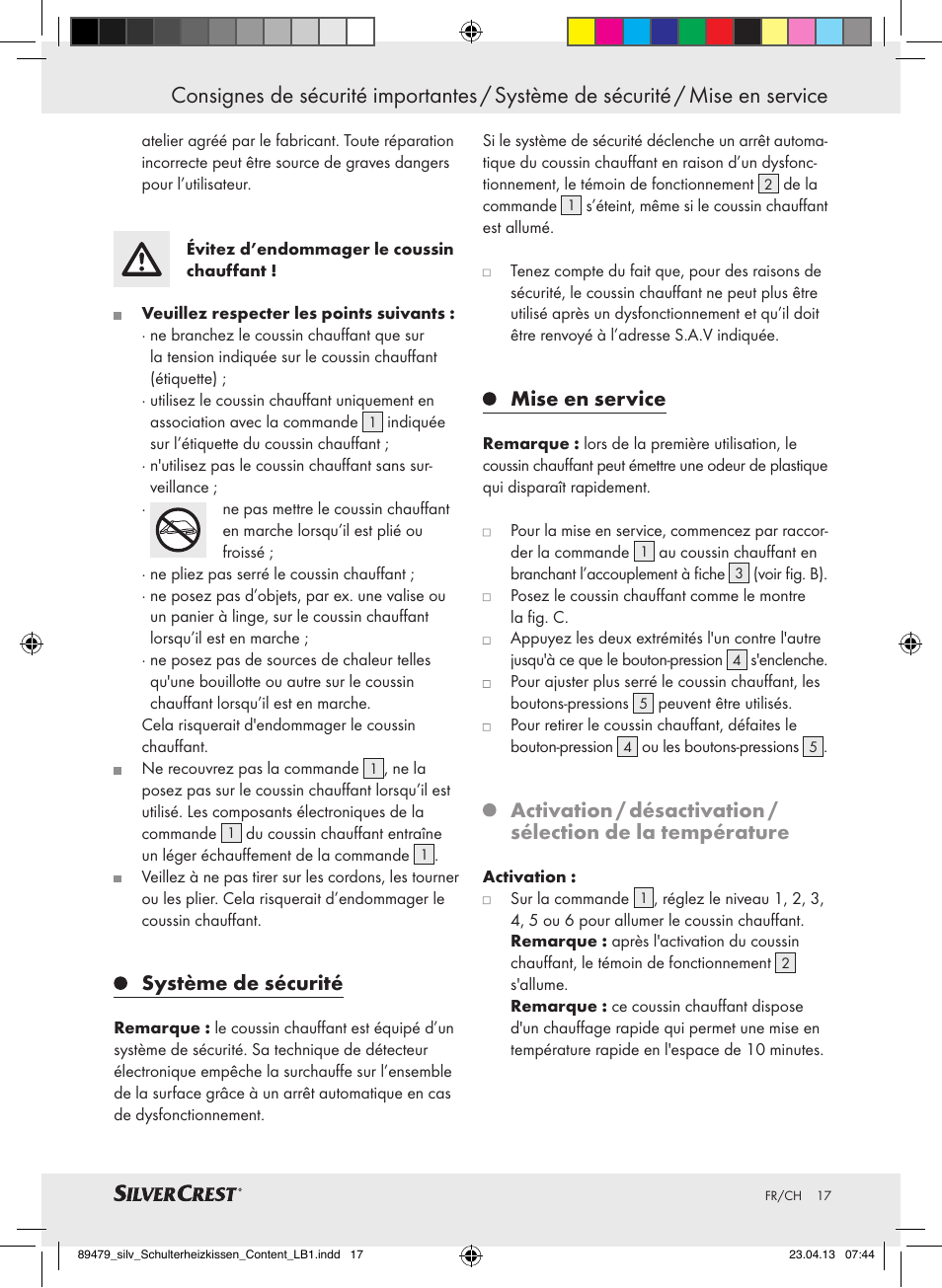 Système de sécurité, Mise en service | Silvercrest SSHK 100 B2 User Manual | Page 17 / 45