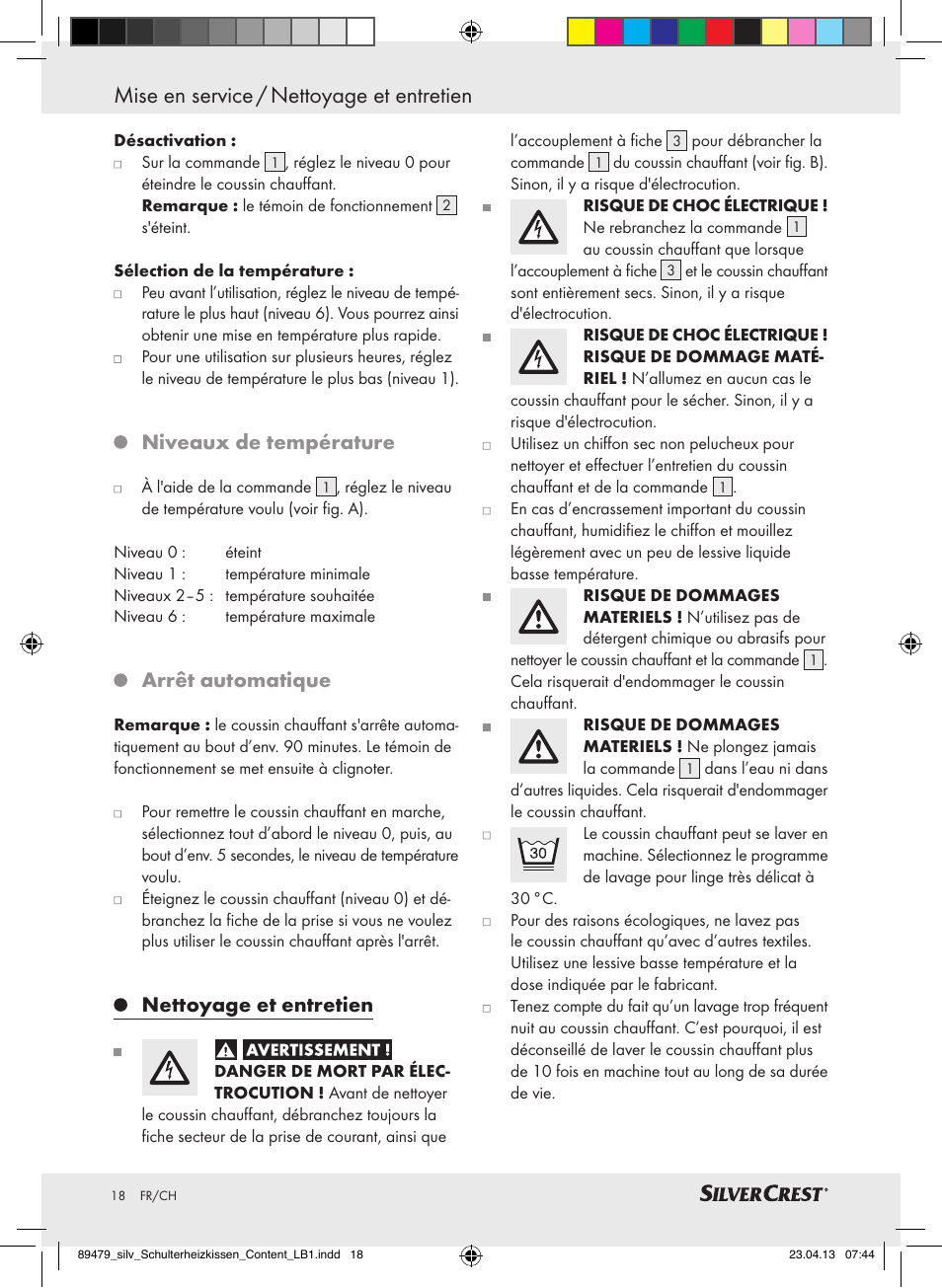 Mise en service / nettoyage et entretien, Niveaux de température, Arrêt automatique | Nettoyage et entretien | Silvercrest SSHK 100 B2 User Manual | Page 18 / 45