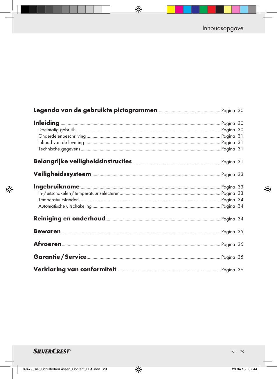 Inhoudsopgave | Silvercrest SSHK 100 B2 User Manual | Page 29 / 45