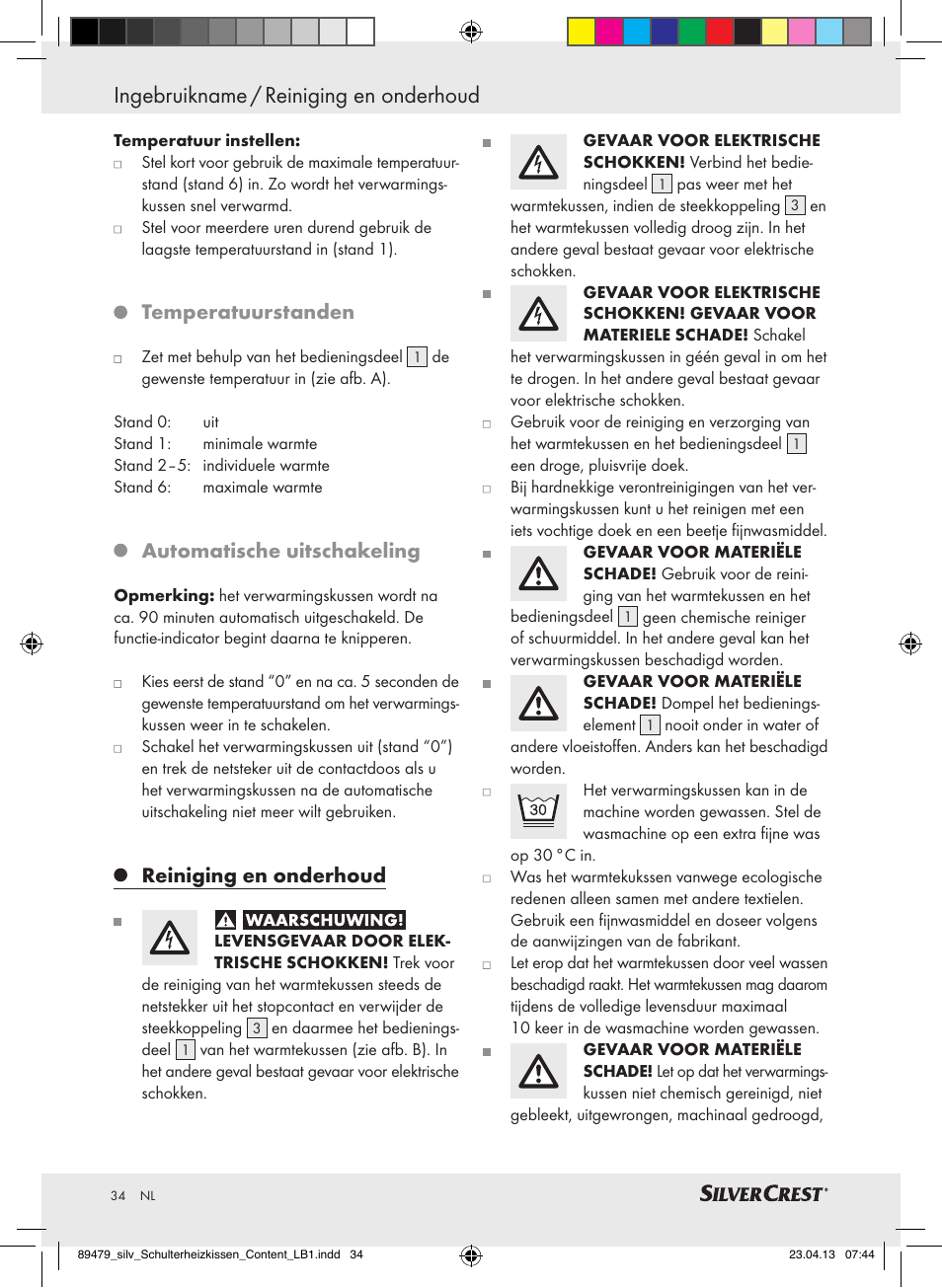 Ingebruikname / reiniging en onderhoud, Temperatuurstanden, Automatische uitschakeling | Reiniging en onderhoud | Silvercrest SSHK 100 B2 User Manual | Page 34 / 45