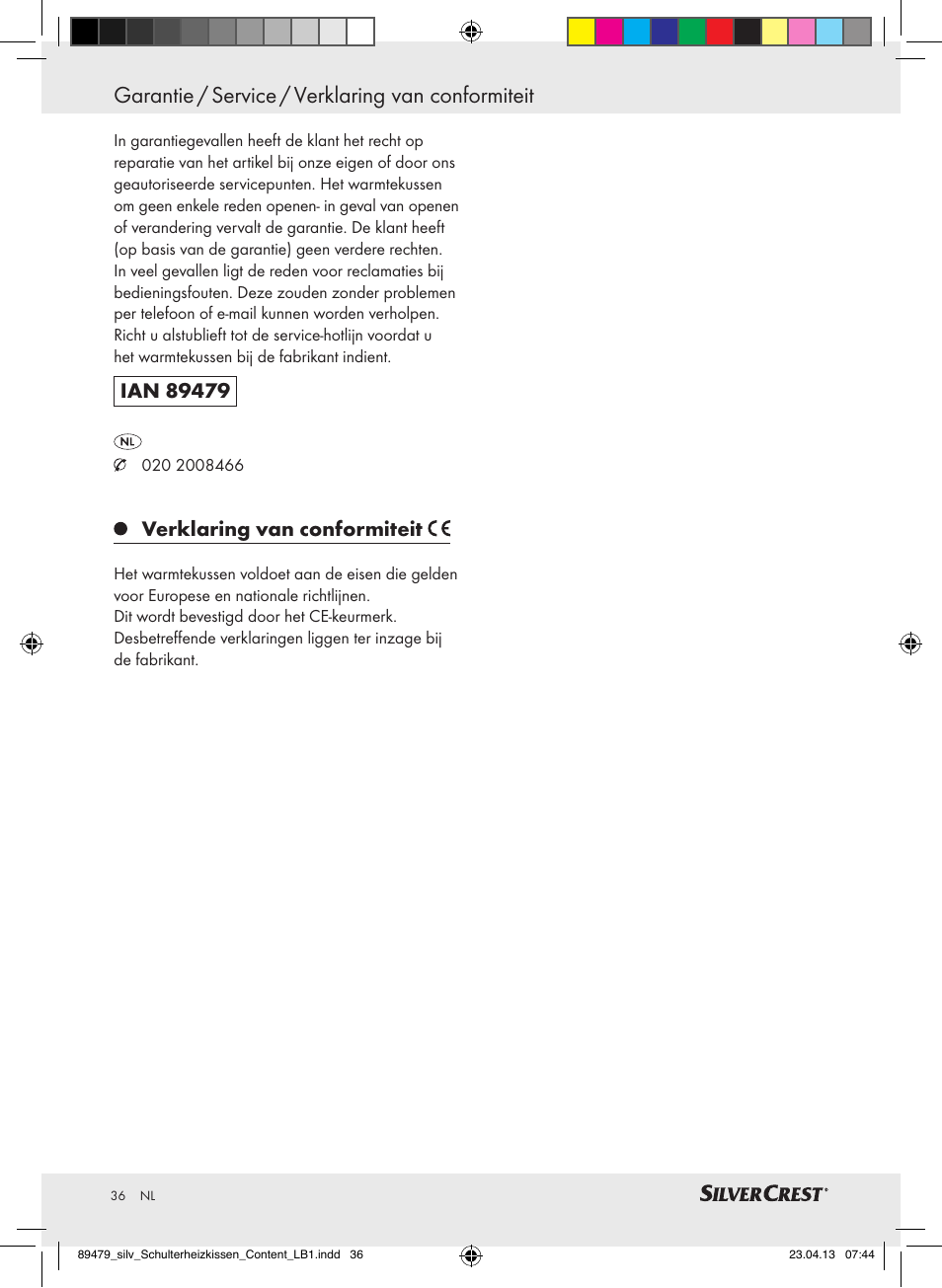 Garantie / service / verklaring van conformiteit, Verklaring van conformiteit | Silvercrest SSHK 100 B2 User Manual | Page 36 / 45