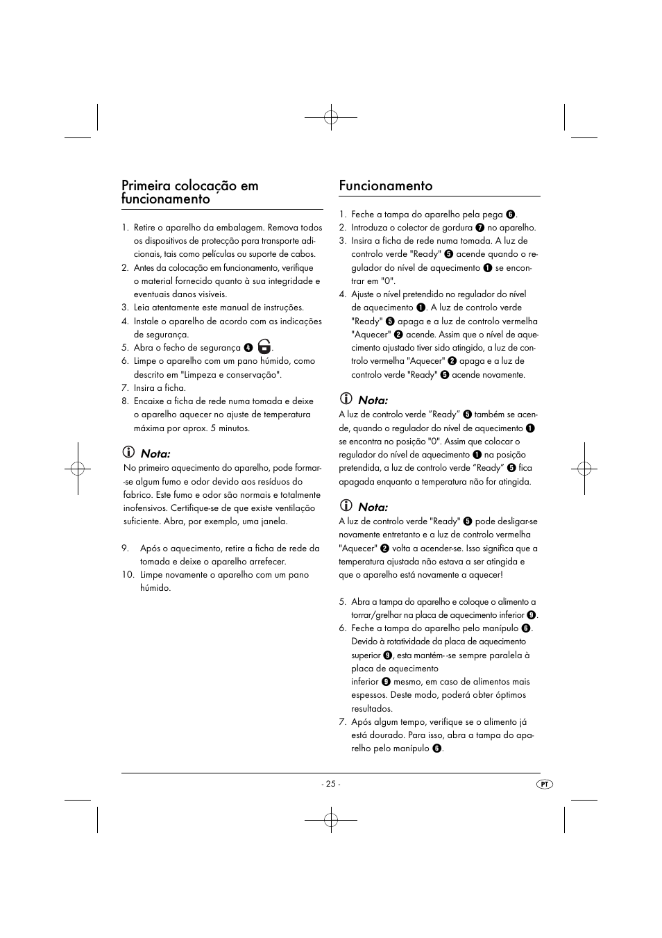 Primeira colocação em funcionamento, Funcionamento, Nota | Silvercrest SPM 2000 A2 User Manual | Page 28 / 51