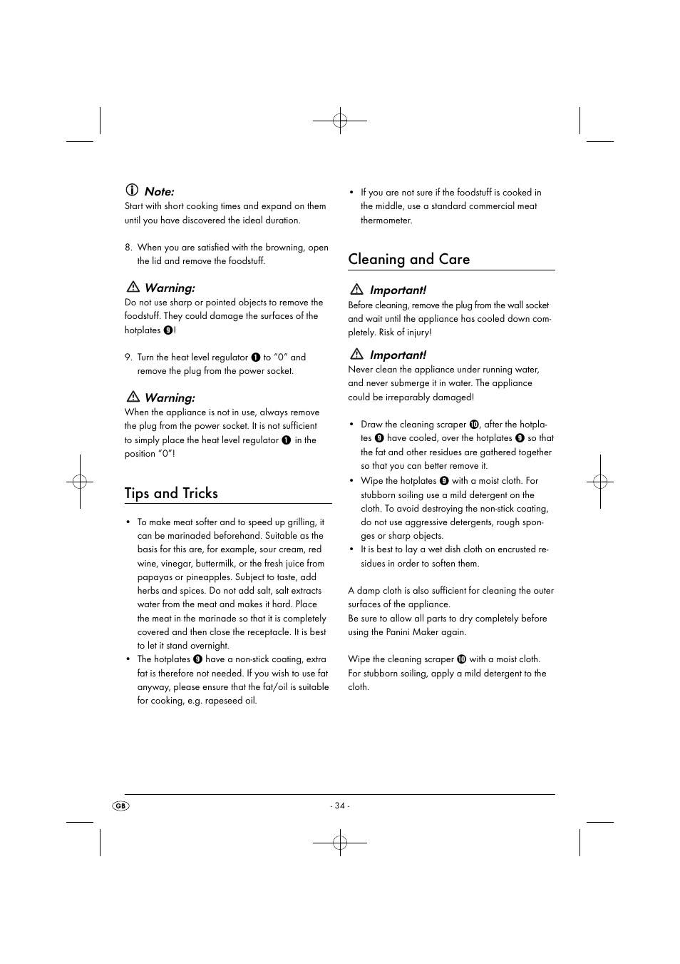 Tips and tricks, Cleaning and care, Warning | Important | Silvercrest SPM 2000 A2 User Manual | Page 37 / 51