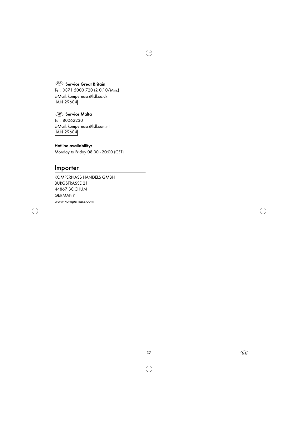 Importer | Silvercrest SPM 2000 A2 User Manual | Page 40 / 51