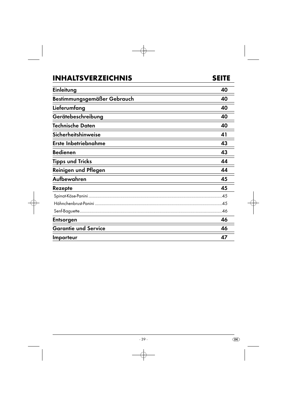Inhaltsverzeichnis seite | Silvercrest SPM 2000 A2 User Manual | Page 42 / 51