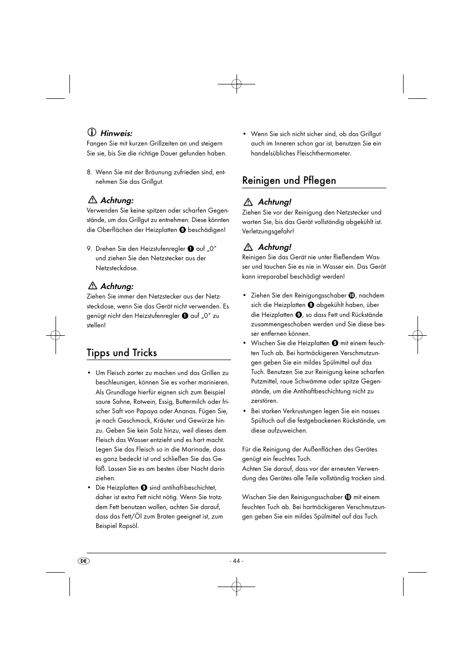 Tipps und tricks, Reinigen und pflegen, Hinweis | Achtung | Silvercrest SPM 2000 A2 User Manual | Page 47 / 51