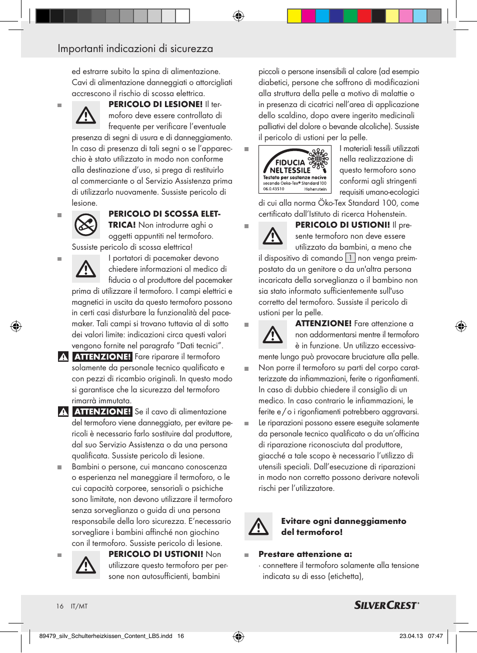 Importanti indicazioni di sicurezza | Silvercrest SSHK 100 B2 User Manual | Page 16 / 45