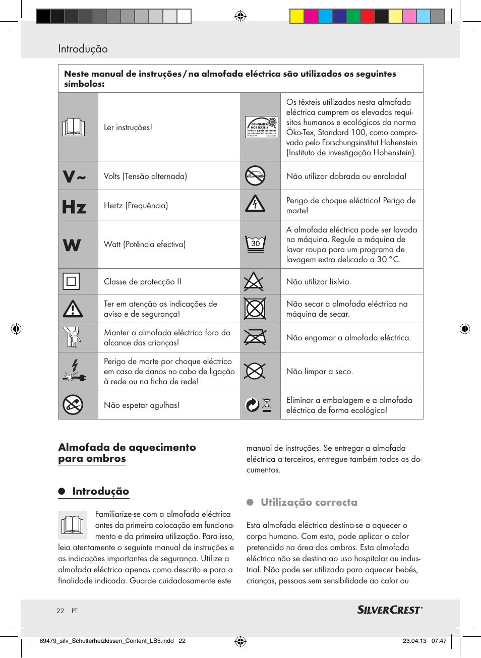 Introdução, Almofada de aquecimento para ombros introdução, Utilização correcta | Silvercrest SSHK 100 B2 User Manual | Page 22 / 45