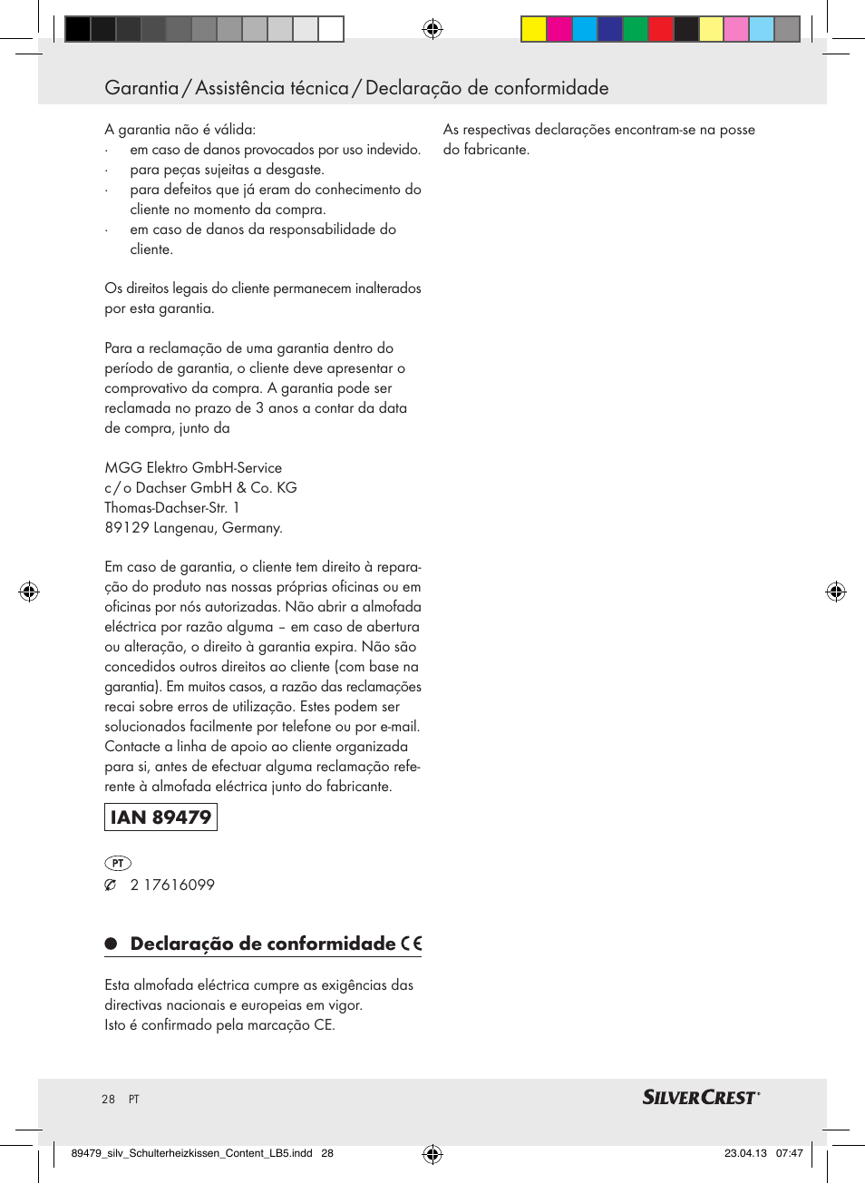 Declaração de conformidade | Silvercrest SSHK 100 B2 User Manual | Page 28 / 45