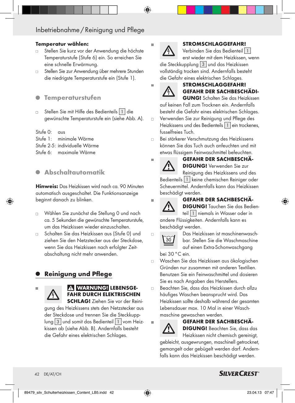 Inbetriebnahme / reinigung und pflege, Temperaturstufen, Abschaltautomatik | Reinigung und pflege | Silvercrest SSHK 100 B2 User Manual | Page 42 / 45
