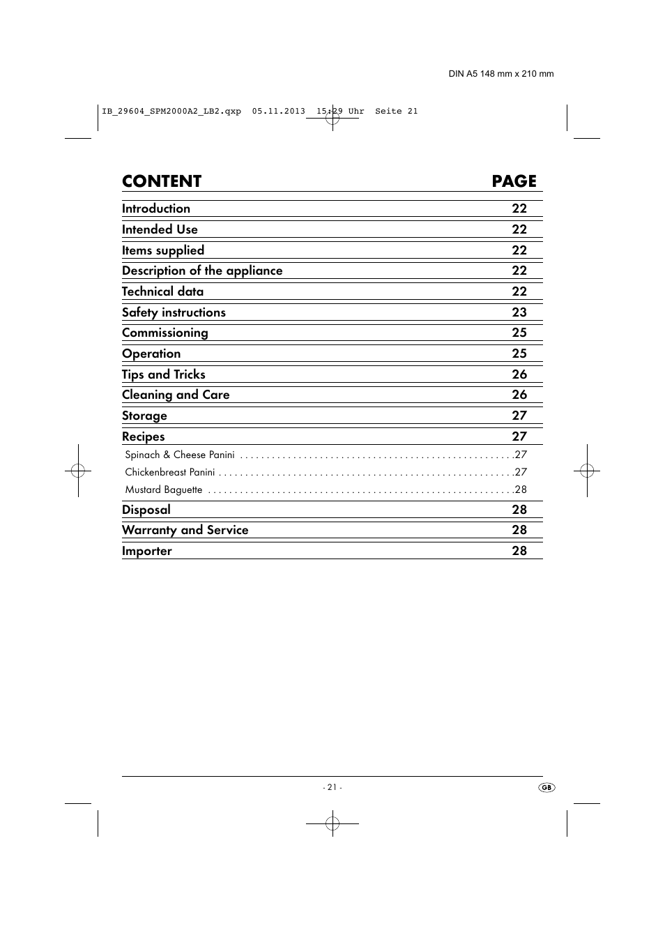 Content page | Silvercrest SPM 2000 A2 User Manual | Page 24 / 32