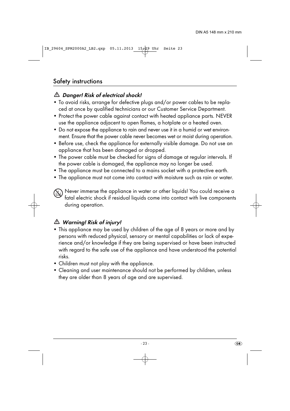 Safety instructions | Silvercrest SPM 2000 A2 User Manual | Page 26 / 32