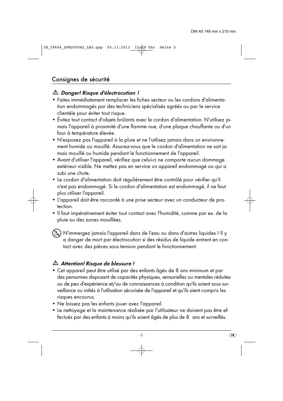 Consignes de sécurité | Silvercrest SPM 2000 A2 User Manual | Page 6 / 32