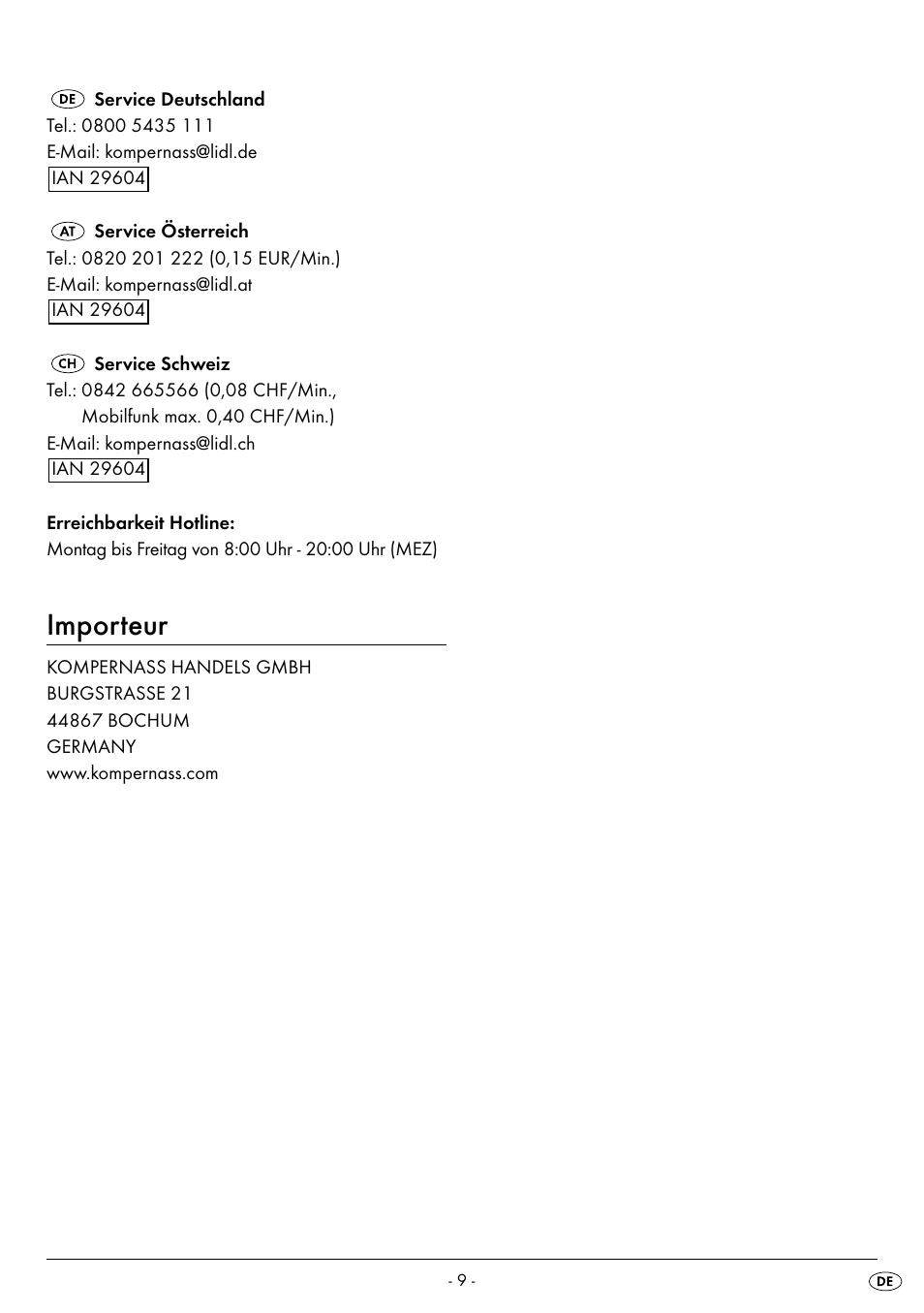 Importeur | Silvercrest SPM 2000 A2 User Manual | Page 12 / 42