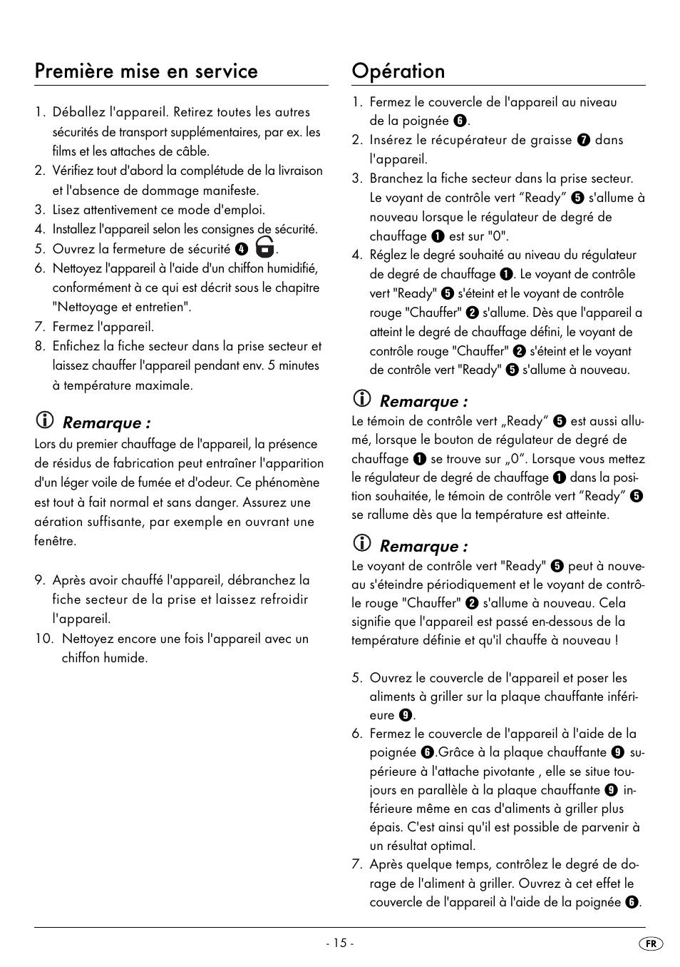 Première mise en service, Opération, Remarque | Silvercrest SPM 2000 A2 User Manual | Page 18 / 42