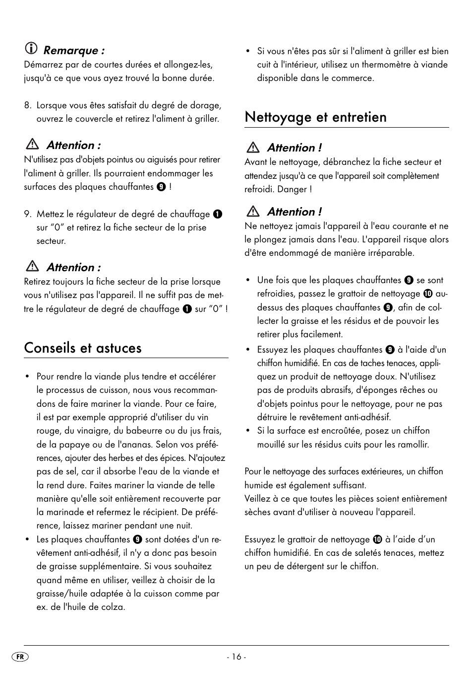 Conseils et astuces, Nettoyage et entretien, Remarque | Attention | Silvercrest SPM 2000 A2 User Manual | Page 19 / 42