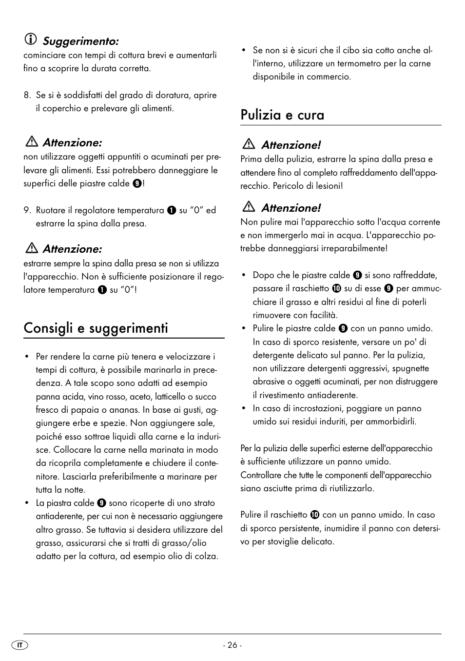 Consigli e suggerimenti, Pulizia e cura, Suggerimento | Attenzione | Silvercrest SPM 2000 A2 User Manual | Page 29 / 42