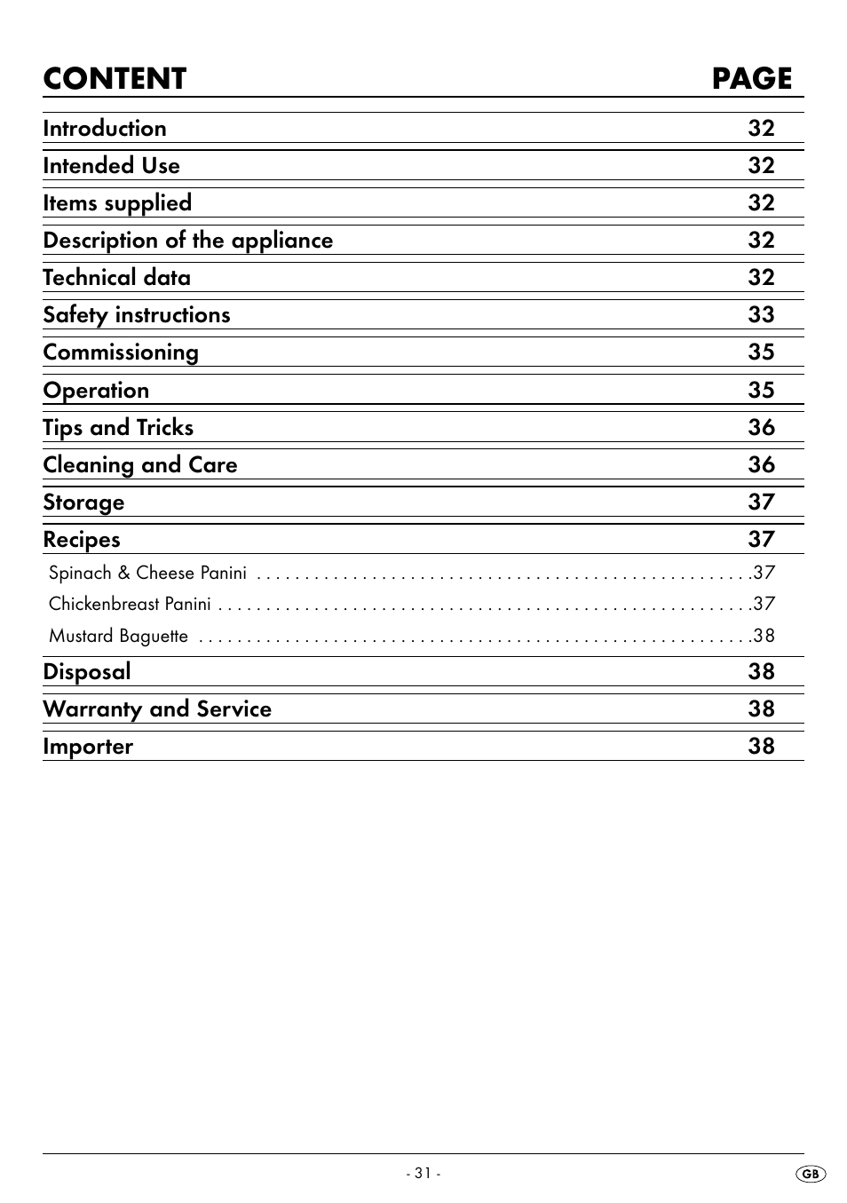 Content page | Silvercrest SPM 2000 A2 User Manual | Page 34 / 42