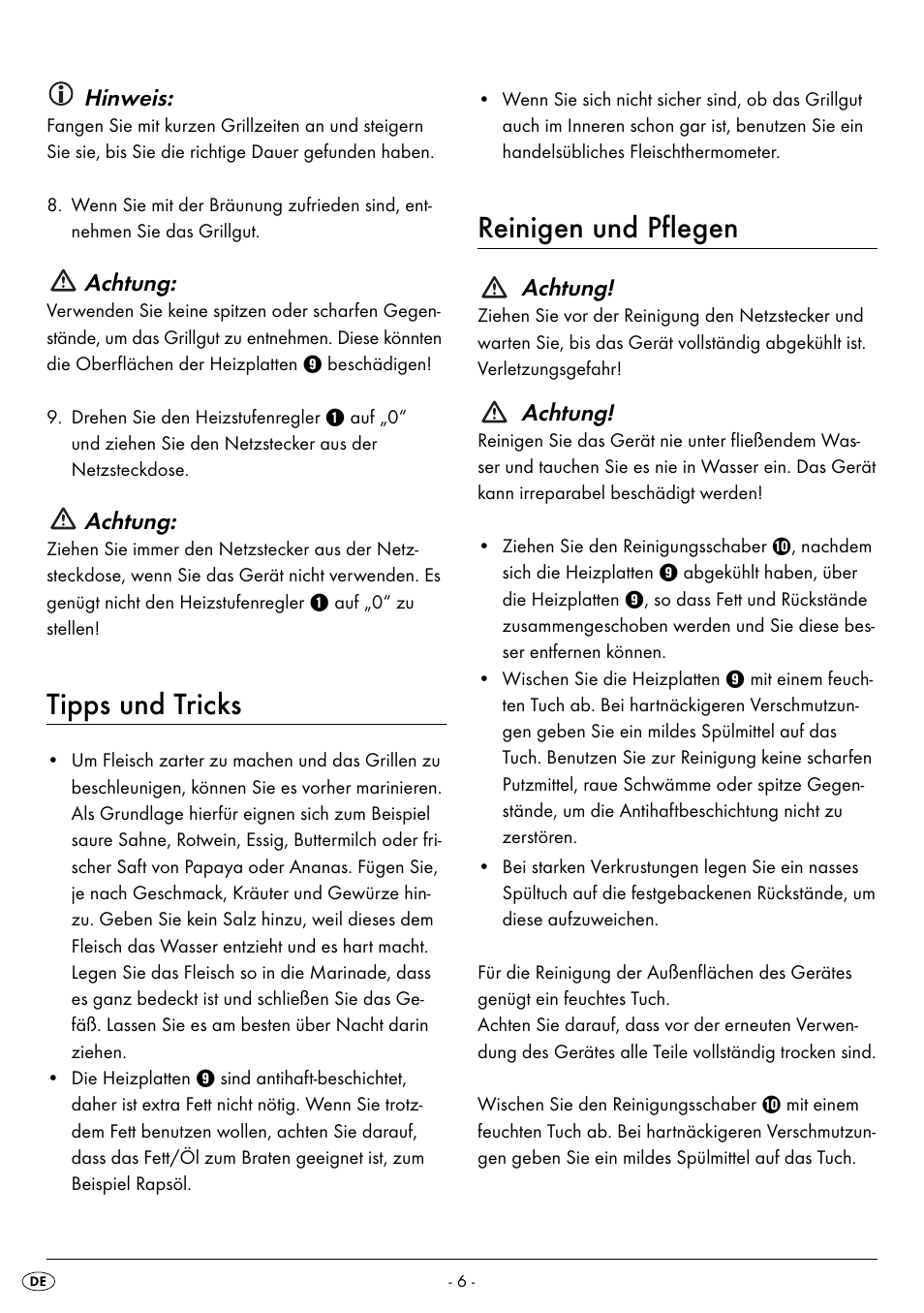 Tipps und tricks, Reinigen und pflegen, Hinweis | Achtung | Silvercrest SPM 2000 A2 User Manual | Page 9 / 42