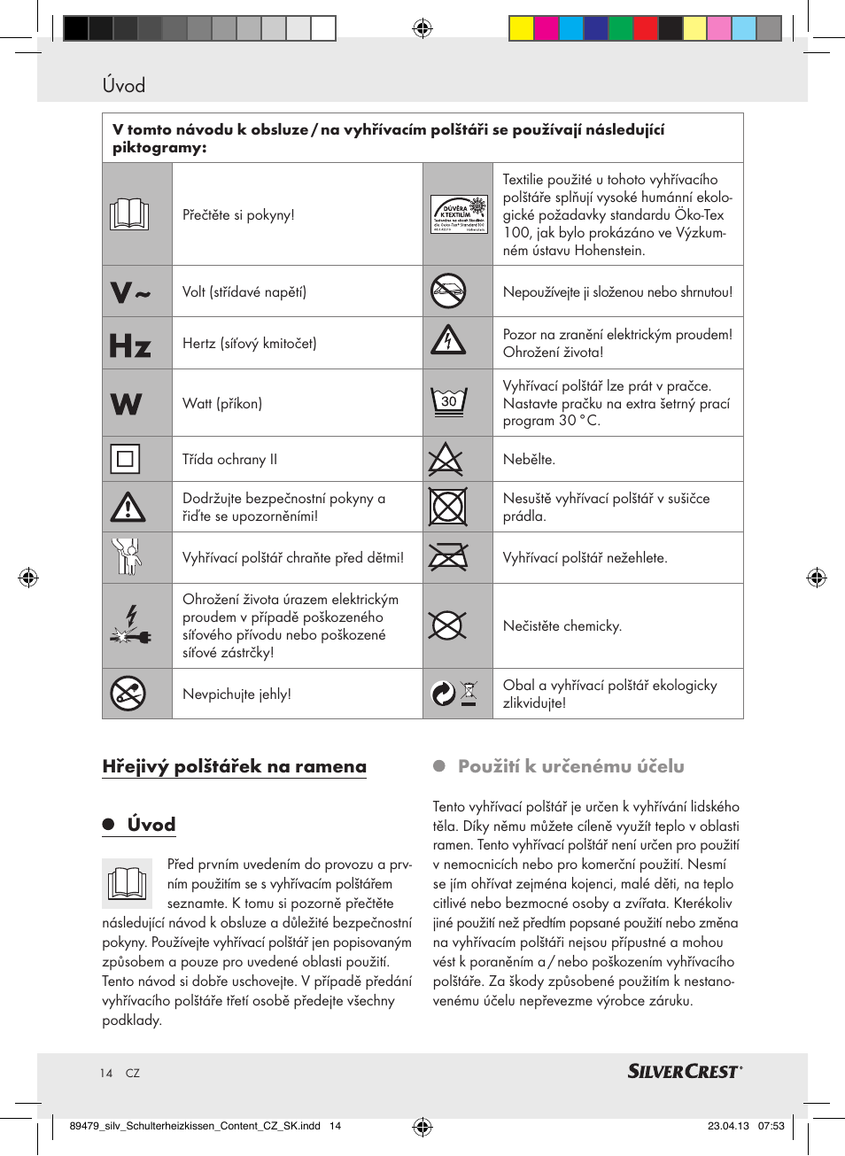 Úvod, Hřejivý polštářek na ramena úvod, Použití k určenému účelu | Silvercrest SSHK 100 B2 User Manual | Page 14 / 37