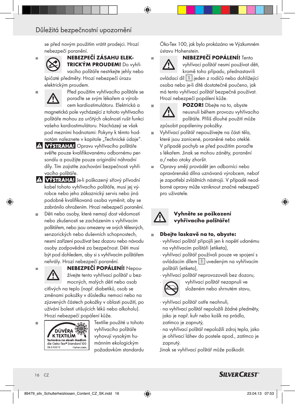 Důležitá bezpečnostní upozornění | Silvercrest SSHK 100 B2 User Manual | Page 16 / 37