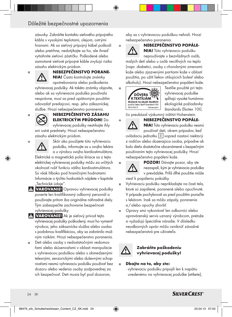 Dôležité bezpečnostné upozornenia | Silvercrest SSHK 100 B2 User Manual | Page 24 / 37