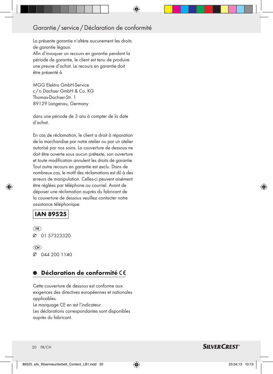 Garantie / service / déclaration de conformité, Déclaration de conformité | Silvercrest SWUB 85 B2 User Manual | Page 20 / 45