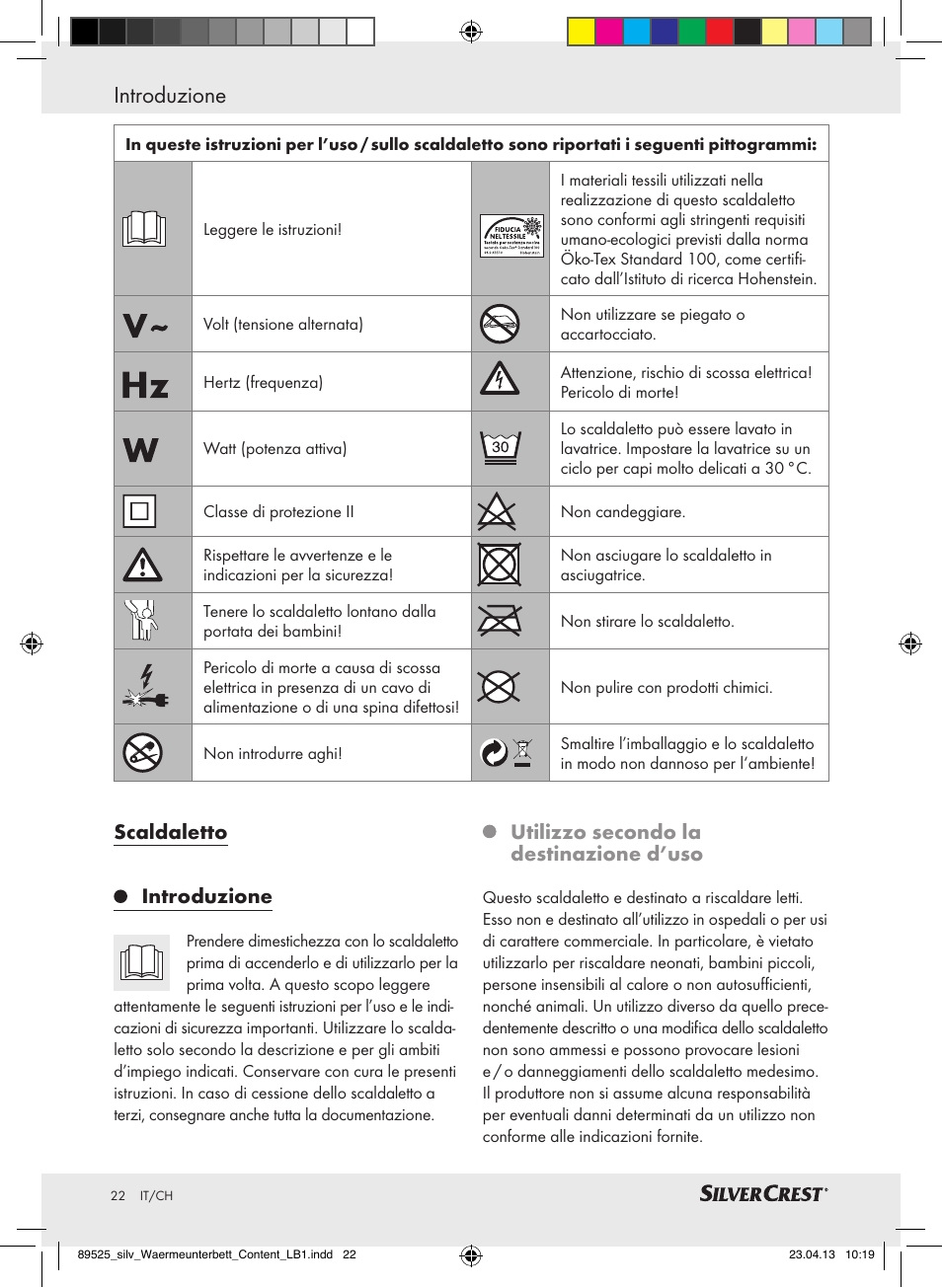 Introduzione, Scaldaletto introduzione, Utilizzo secondo la destinazione d’uso | Silvercrest SWUB 85 B2 User Manual | Page 22 / 45