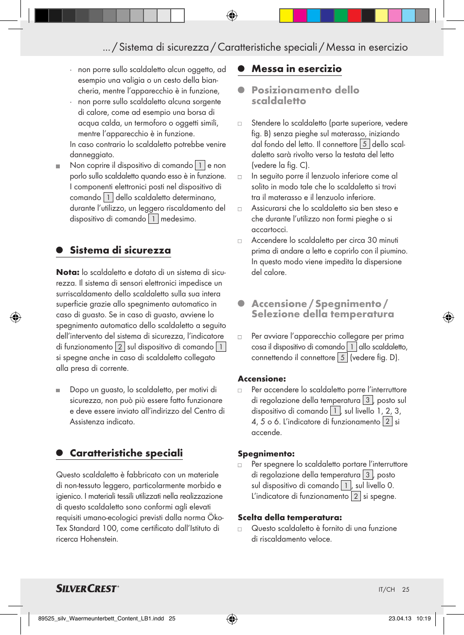 Sistema di sicurezza, Caratteristiche speciali | Silvercrest SWUB 85 B2 User Manual | Page 25 / 45