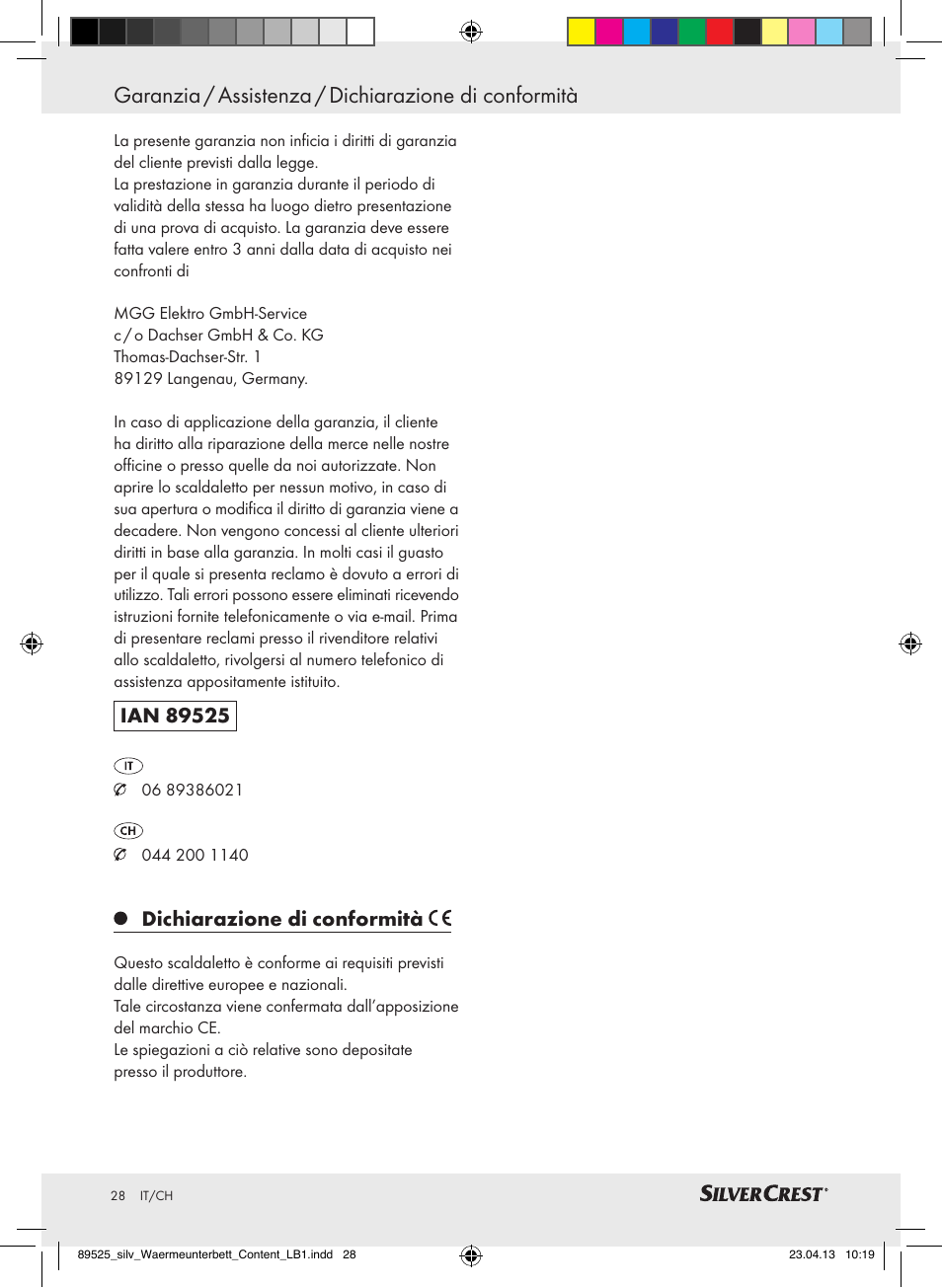 Dichiarazione di conformità | Silvercrest SWUB 85 B2 User Manual | Page 28 / 45
