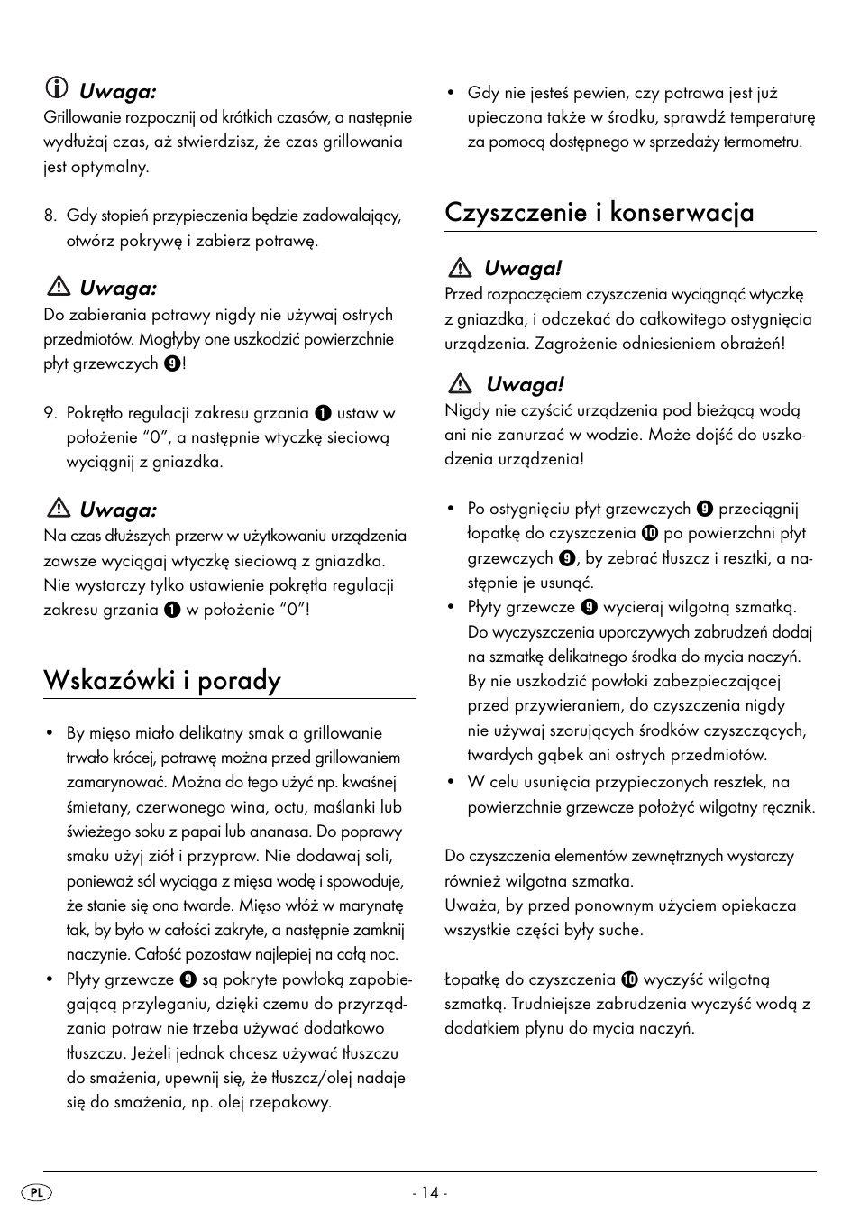 Wskazówki i porady, Czyszczenie i konserwacja, Uwaga | Silvercrest SPM 2000 A2 User Manual | Page 17 / 65