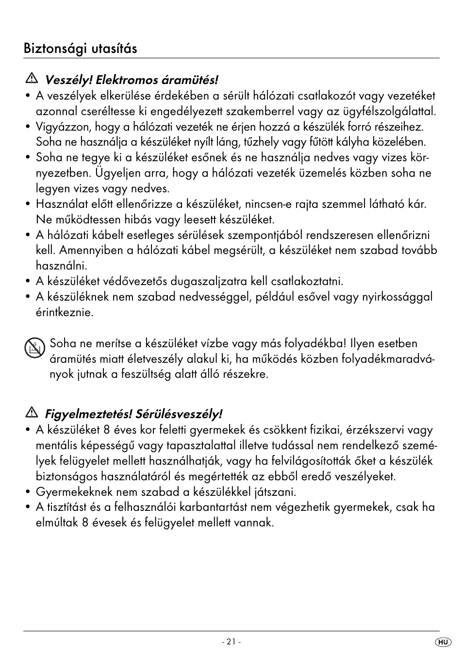 Biztonsági utasítás | Silvercrest SPM 2000 A2 User Manual | Page 24 / 65