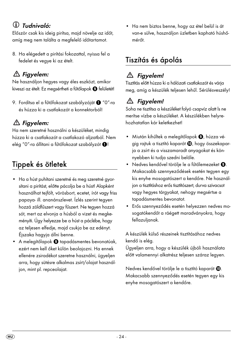 Tippek és ötletek, Tiszítás és ápolás, Tudnivaló | Figyelem | Silvercrest SPM 2000 A2 User Manual | Page 27 / 65