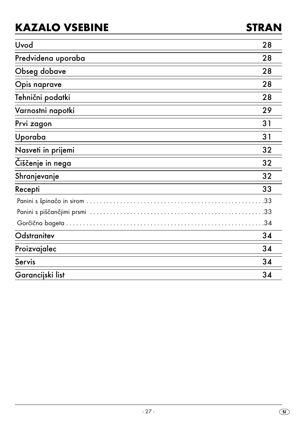 Kazalo vsebine stran | Silvercrest SPM 2000 A2 User Manual | Page 30 / 65