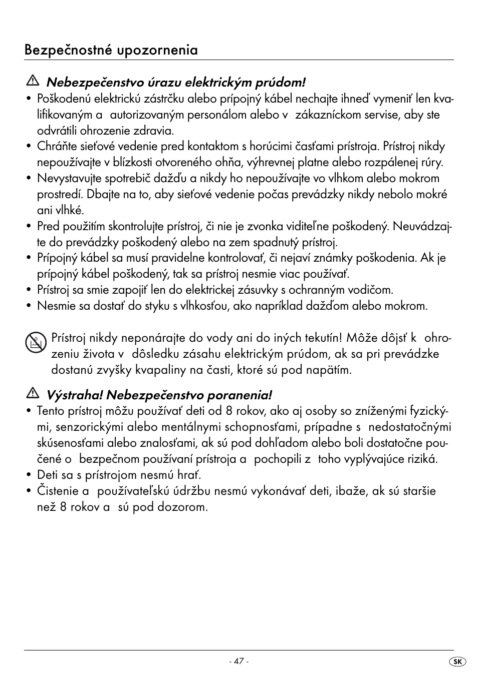 Bezpečnostné upozornenia | Silvercrest SPM 2000 A2 User Manual | Page 50 / 65